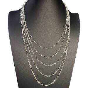 Vintage Silvertone Layered Chains Necklace